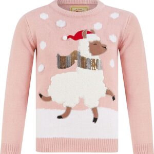 cute girls llama pink christmas jumper sweater