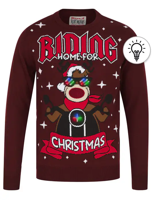 Rowdy Rudolf Motorcyle LED Light Up Christmas Jumper