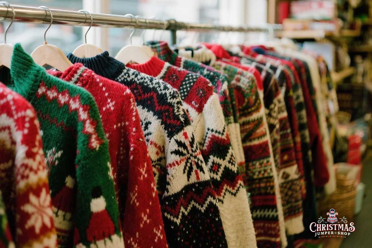 Shopping-early-for-a-Christmas-jumper-in-a-UK-charity-shop-in-August